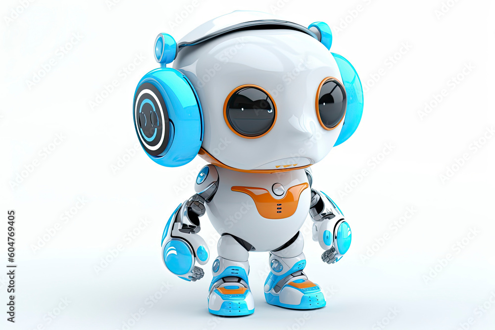 3d rendering robot tin toy with headset on white background.AI Generative 3d rendering robot tin toy with headset on white background.AI Generative