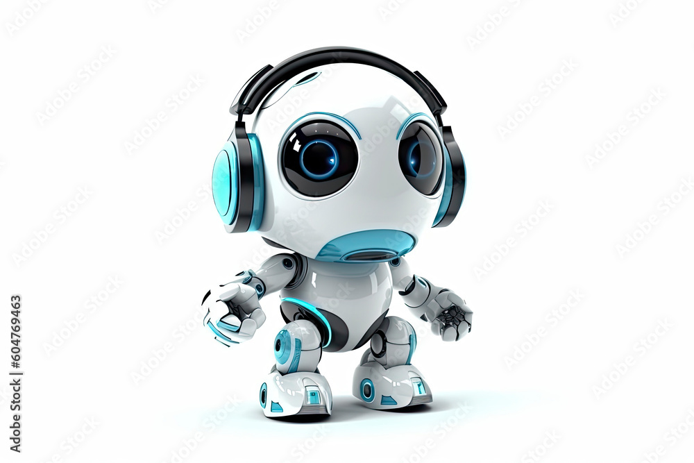 3d rendering robot tin toy with headset on white background.AI Generative 3d rendering robot tin toy with headset on white background.AI Generative