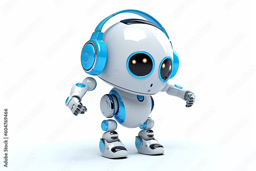 3d rendering robot tin toy with headset on white background.AI Generative 3d rendering robot tin toy with headset on white background.AI Generative