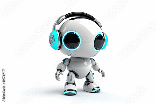 3d rendering robot tin toy with headset on white background.AI Generative © surassawadee