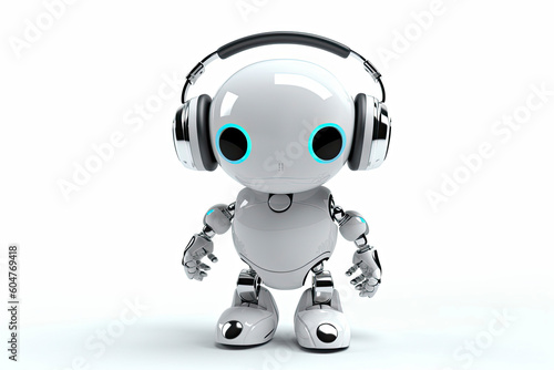 3d rendering robot tin toy with headset on white background.AI Generative