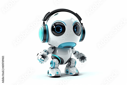 3d rendering robot tin toy with headset on white background.AI Generative © surassawadee