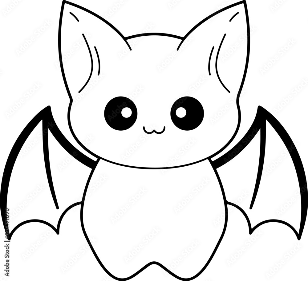 Bat vector illustration. Black and white Halloween Bat coloring book or page for children Bat vector illustration. Black and white Halloween Bat coloring book or page for children
