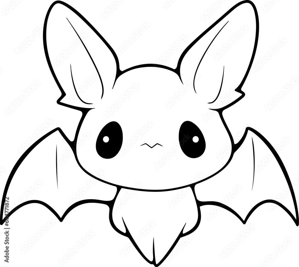 Fototapeta premium Bat vector illustration. Black and white Halloween Bat coloring book or page for children
