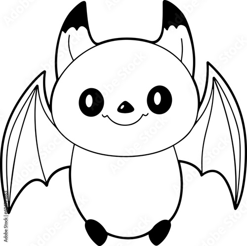 Bat vector illustration. Black and white Halloween Bat coloring book or page for children