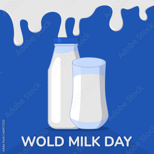 Vector Illustration of Milk Bottle with Glass Good for World Milk Day Celebration