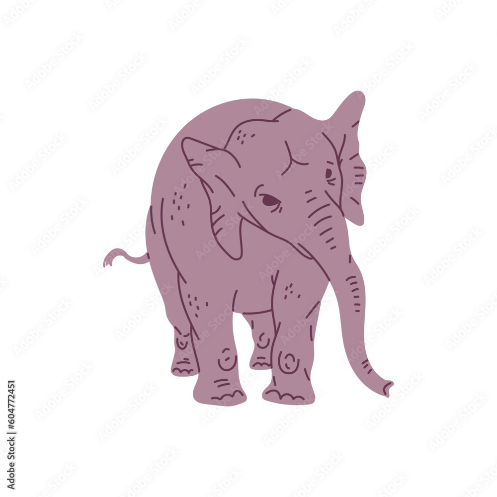 Elephant full length standing african animal, flat vector illustration isolated.