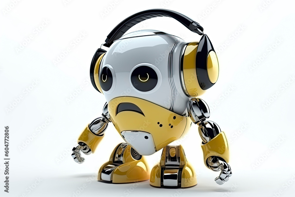 3d rendering robot tin toy with headset on white background.AI Generative 3d rendering robot tin toy with headset on white background.AI Generative