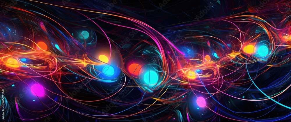 Abstract space vortex black hole. Alien lights and swirling speed of light. Glowing orbs and lights.