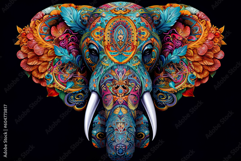 Obraz premium colorful mandala art forming as elephant head.AI Generative