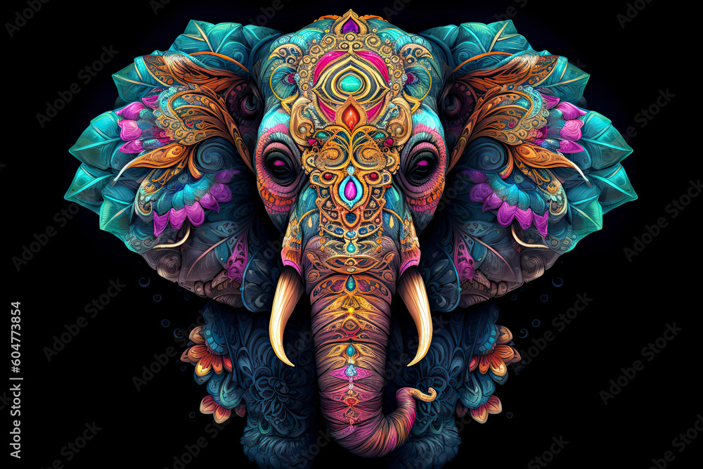 Obraz premium colorful mandala art forming as elephant head.AI Generative