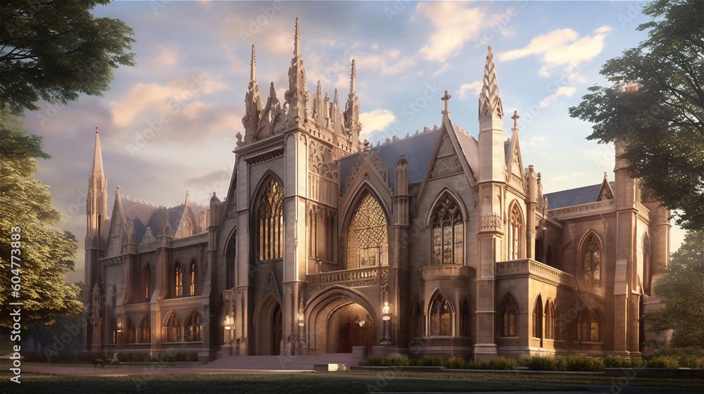 Generative AI, Grandiose Gothic Revival: A Building of Ornate Decoration