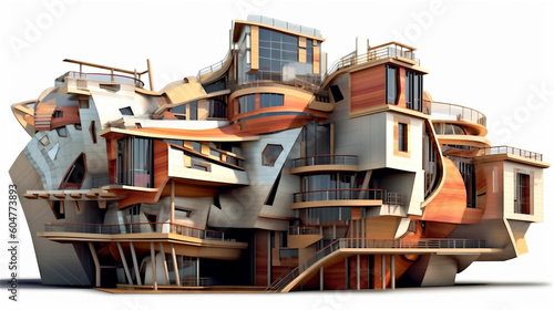 Generative AI, Fragmented Illusion: A Deconstructivist Building Design © icehawk33