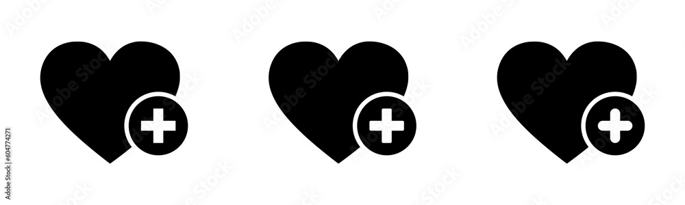 Favorite icon with plus flat vector signs. Favorite symbols set Favorite icon with plus flat vector signs. Favorite symbols set
