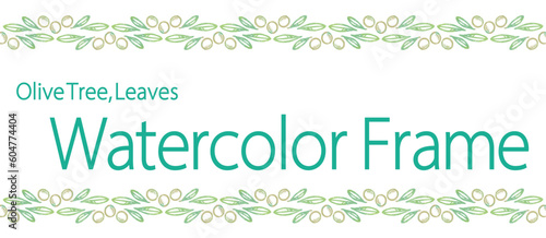 オリーブの実と葉を使ったデザインのテンプレート。水彩風、ベクター素材。
