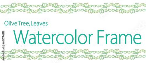 オリーブの実と葉を使ったデザインのテンプレート。水彩風、ベクター素材。
