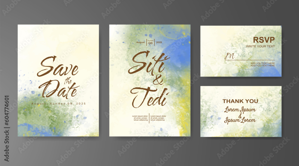 Wedding invitation with abstract watercolor background