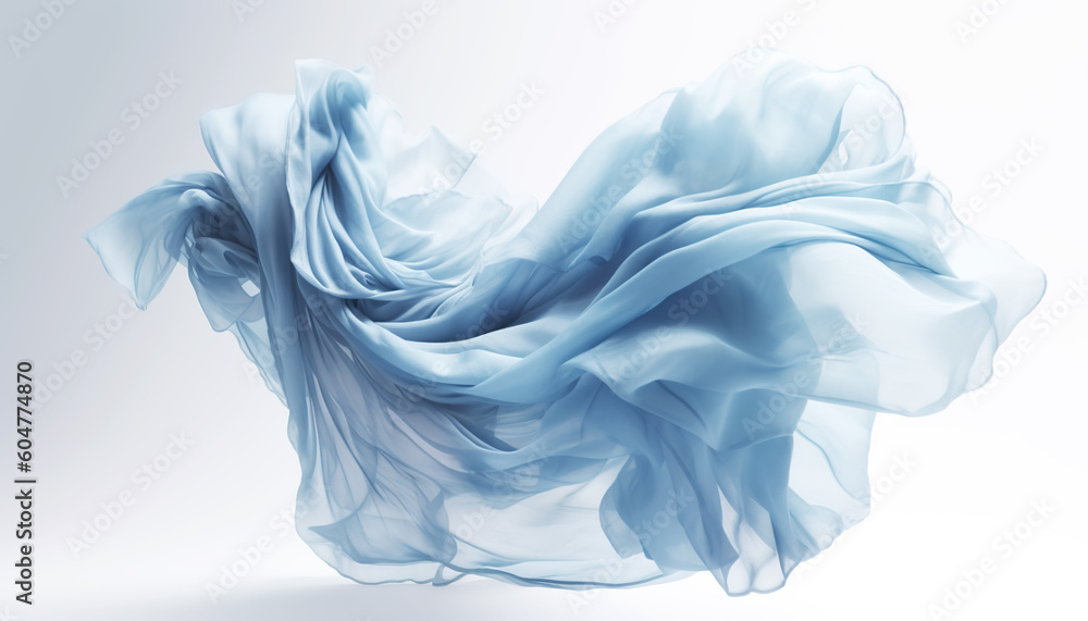 a fluttering blue cloth on a white background Generative AI