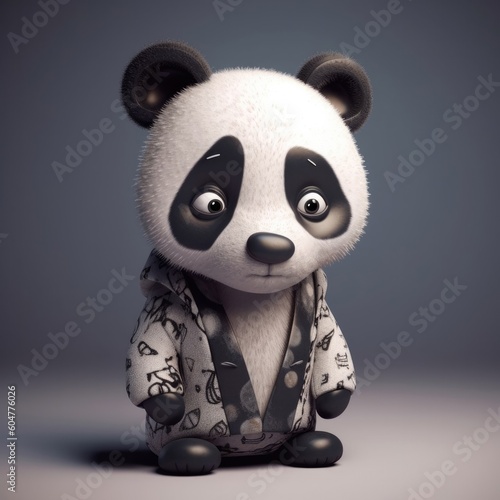 3D cartoon panda portrait wearing clothes, standing in front, generative ai