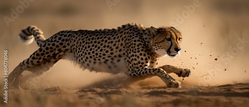 Cheetah running and hunting in its natural habitat