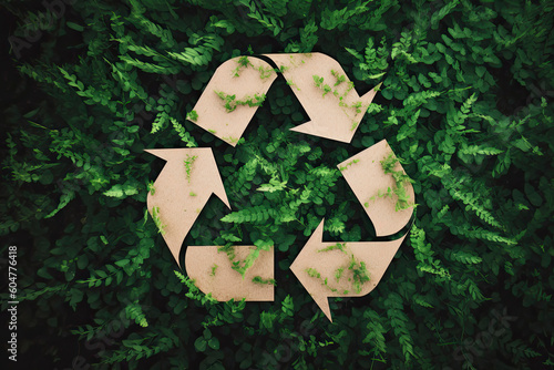 Green recycle icon eco papercut nature concept.AI Generative