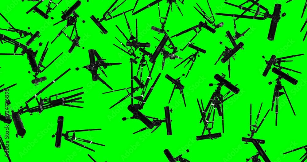 Telescopes falling slow motion 3d animation Telescopes falling slow motion 3d animation