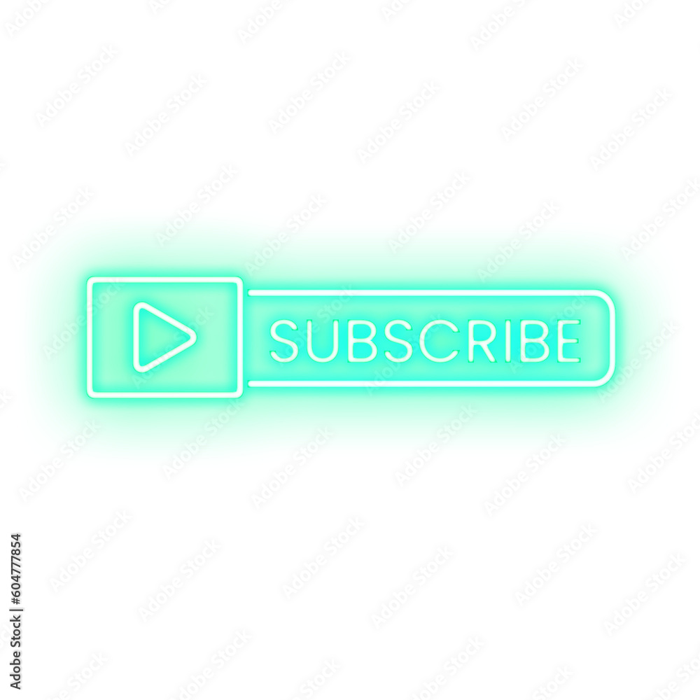 Neon Subscribe text with play button. Best for your video and graphic design banner Transparent button. Neon Subscribe text with play button. Best for your video and graphic design banner Transparent button.