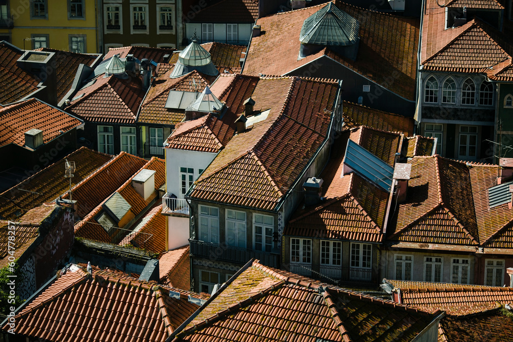 Top view of the rooftops in the historic center of Porto, Portugal. Top view of the rooftops in the historic center of Porto, Portugal.