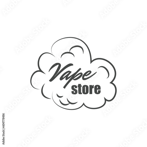 Vape store typography banner or emblem template, vector illustration isolated.