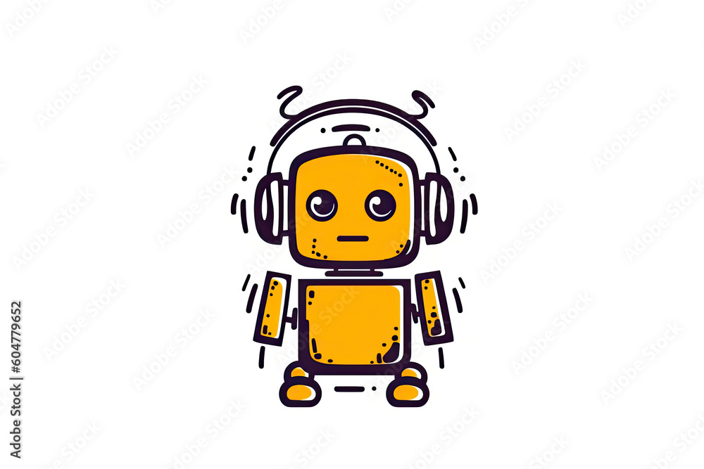 Robot sketch icon. Bot sign design. Chatbot symbol concept. Voice support service bot. Online support bot.AI Generative