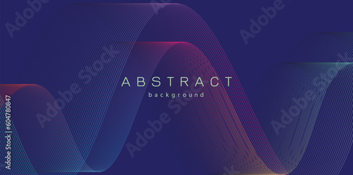 Dark abstract background with glowing wave. Shiny moving lines design element. Vector illustration.