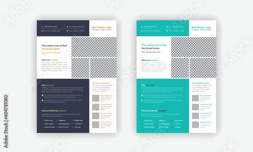 Real estate flyer template design for housing or property business agency. luxury Home sale advertisement poster layout with color variation