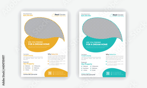 Real estate flyer template design for housing or property business agency. luxury Home sale advertisement poster layout with 2 color variations