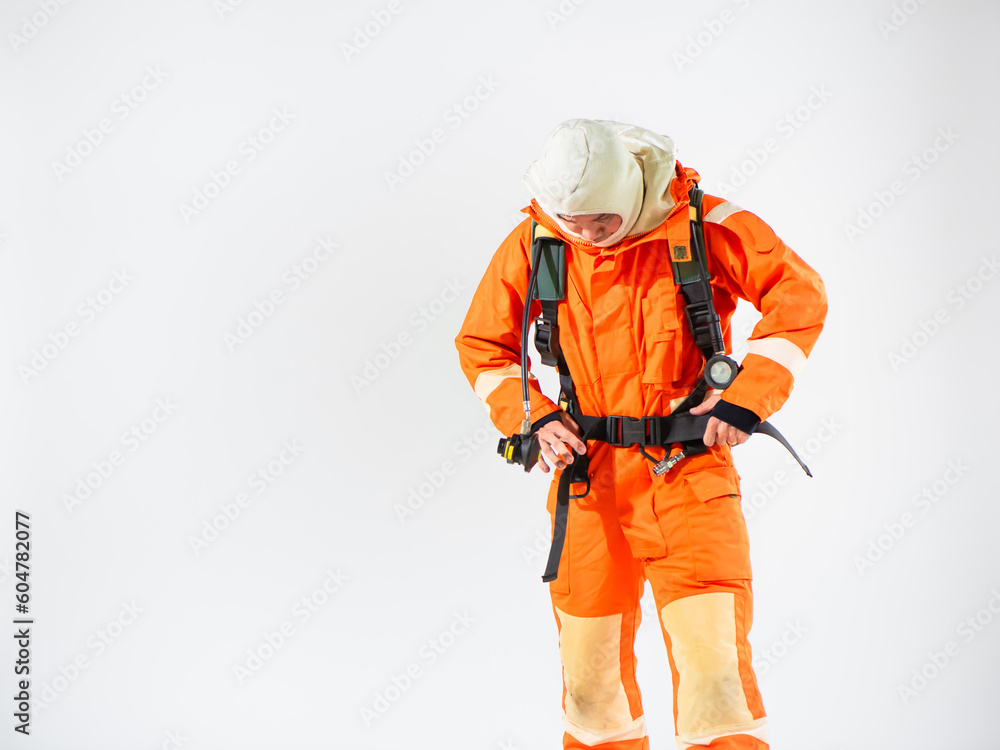The firefighter stands and confident wearing the essential fireman waist belt a vital component of their protective gear. The firefighter stands and confident wearing the essential fireman waist belt a vital component of their protective gear.