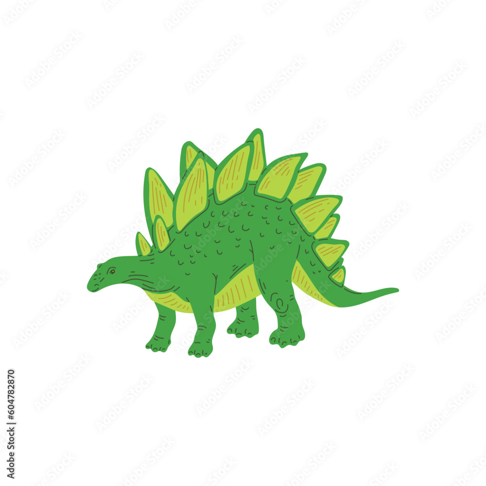 Fototapeta premium Standing green stegosaurus flat style, vector illustration