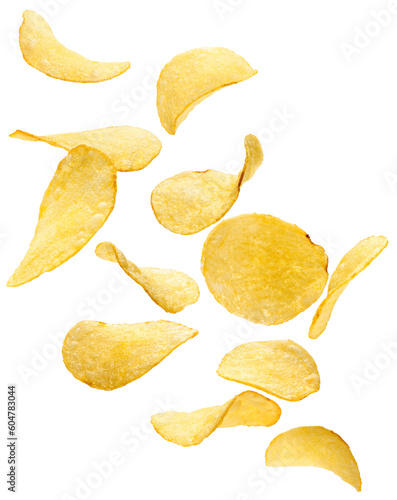 Flying crispy potato chips
