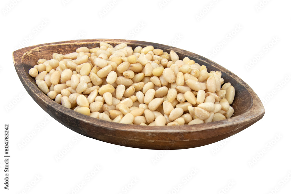 Pine nuts in a wooden bowl