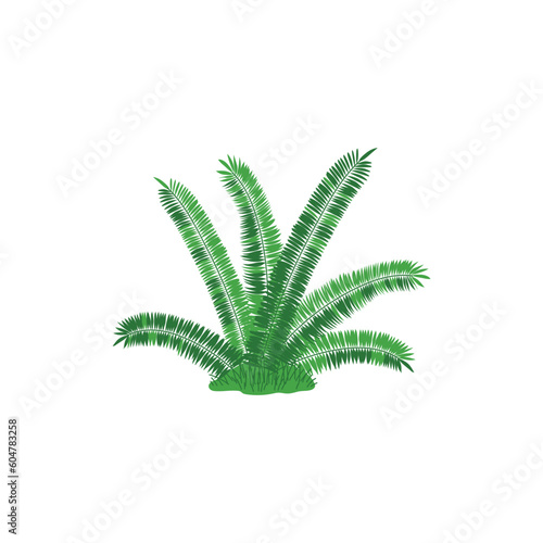 Fern green prehistoric plant of Jurassic period flat vector illustration isolated.