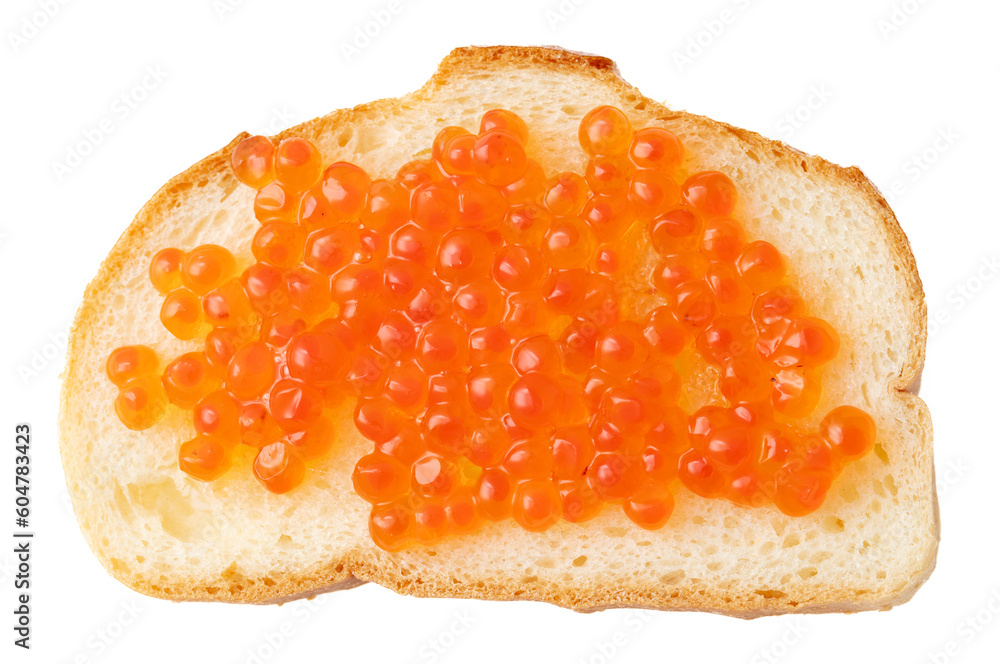 Sandwich with red caviar isolated on white background Sandwich with red caviar isolated on white background