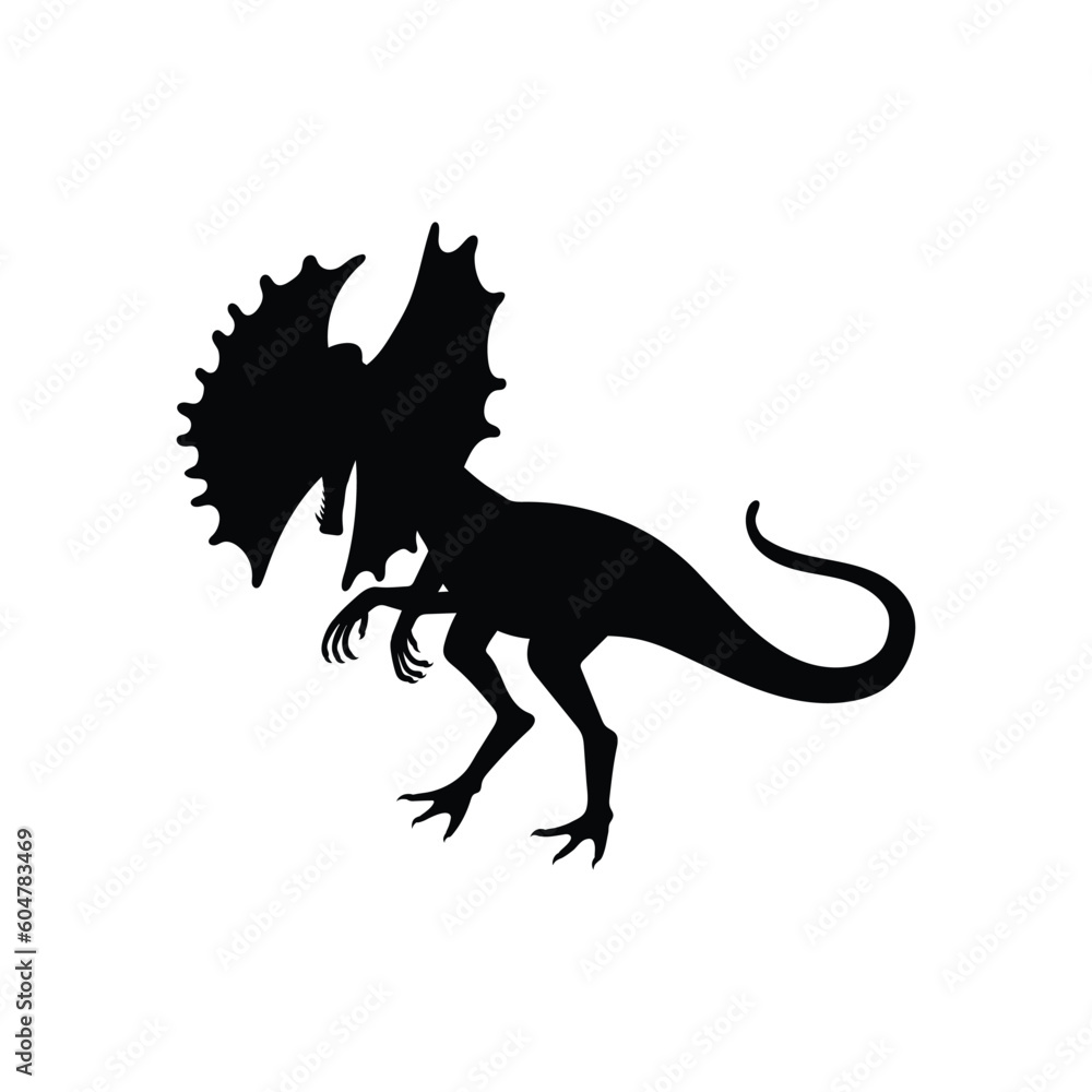Black silhouette of dilophosaurus flat style, vector illustration