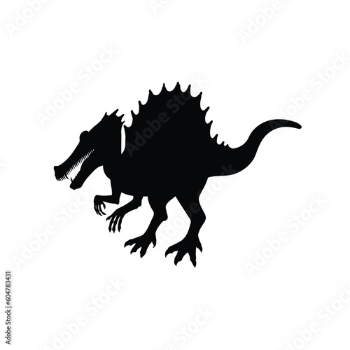 Black silhouette of spinosaurus flat style, vector illustration