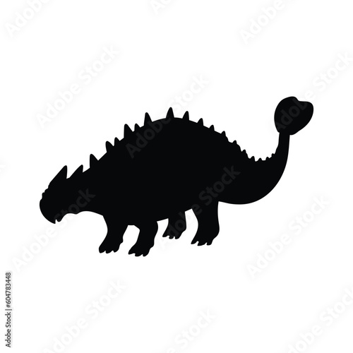 Ankylosaurus dinosaur black silhouette  flat vector illustration isolated on white background.