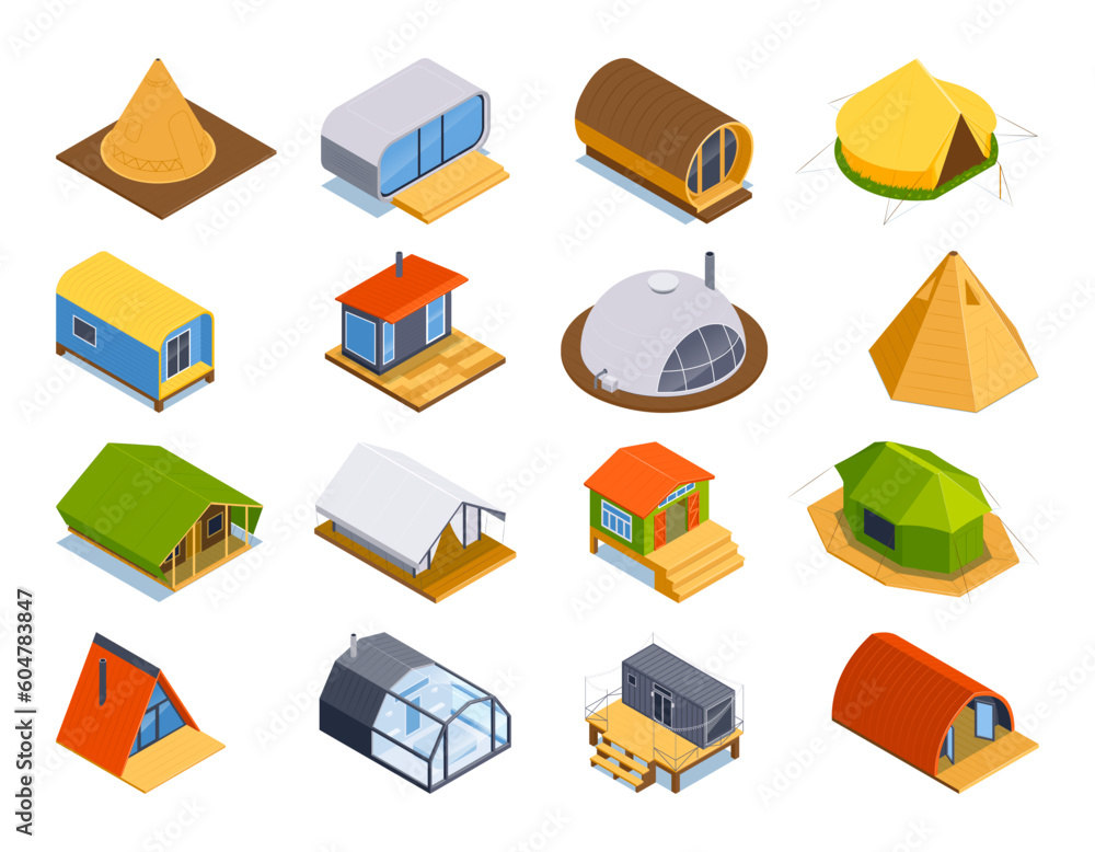 Isometric Glamping Icon Set Isometric Glamping Icon Set