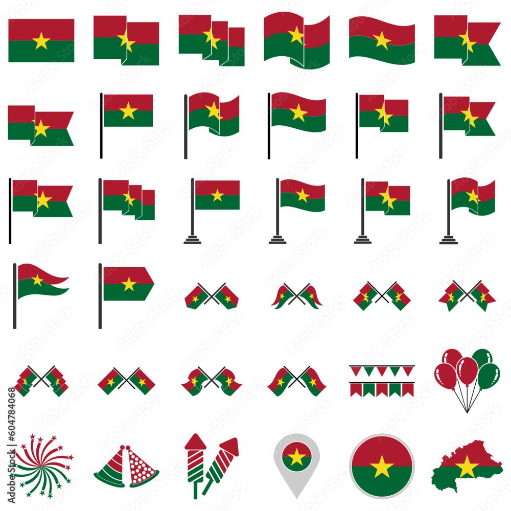Burkina faso flags icon set, Burkina faso independence day icon set vector sign symbol Burkina faso flags icon set, Burkina faso independence day icon set vector sign symbol