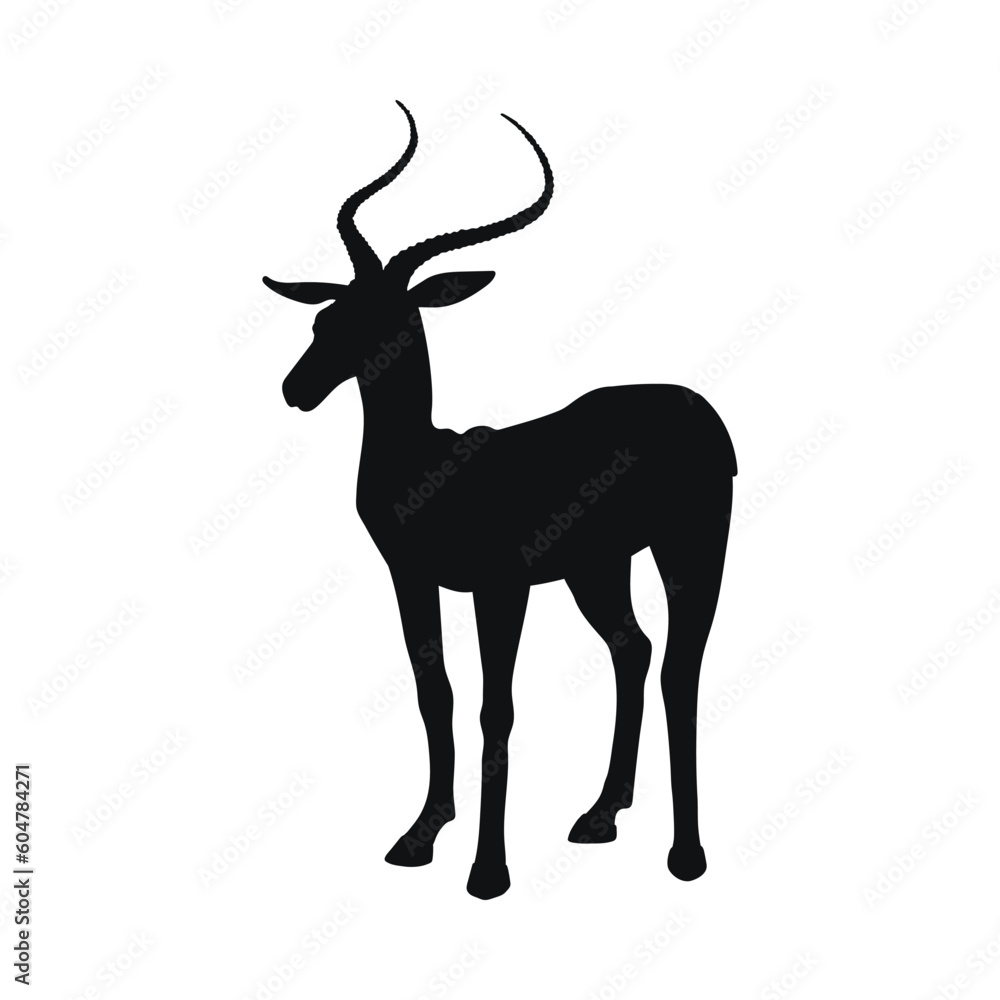 Black silhouette of antelope flat style, vector illustration