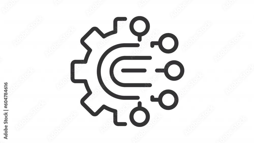 Ai technology icon animation. Animated line half cogwheel with digital data streaming. Artificial intelligence. Loop HD video with alpha channel, transparent background. Outline motion graphic Ai technology icon animation. Animated line half cogwheel with digital data streaming. Artificial intelligence. Loop HD video with alpha channel, transparent background. Outline motion graphic