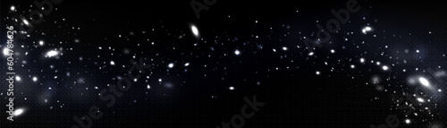 White firefly light glow flowing. Star particle spell overlay on transparent background dark space. Isolated fluorescent starlight bokeh vector effect illustration. Mysterious magic glitter sparkle.
