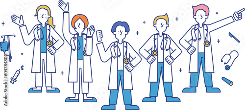 医療系の職業に就く男性と女性のイラスト