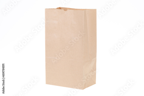 Recycled paper shopping bag brown empty mockup on white background