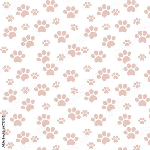 Pastel Brown Paw Print Background. Pattern With Cat Or Dog Footprints